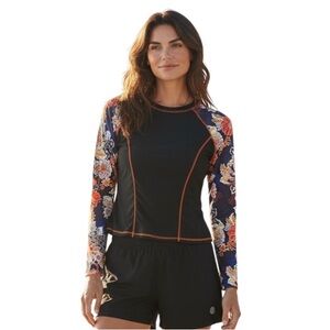 Kate Kasin Women’s Long Sleeve Padded Rash Guard Swim Top Floral Size XL